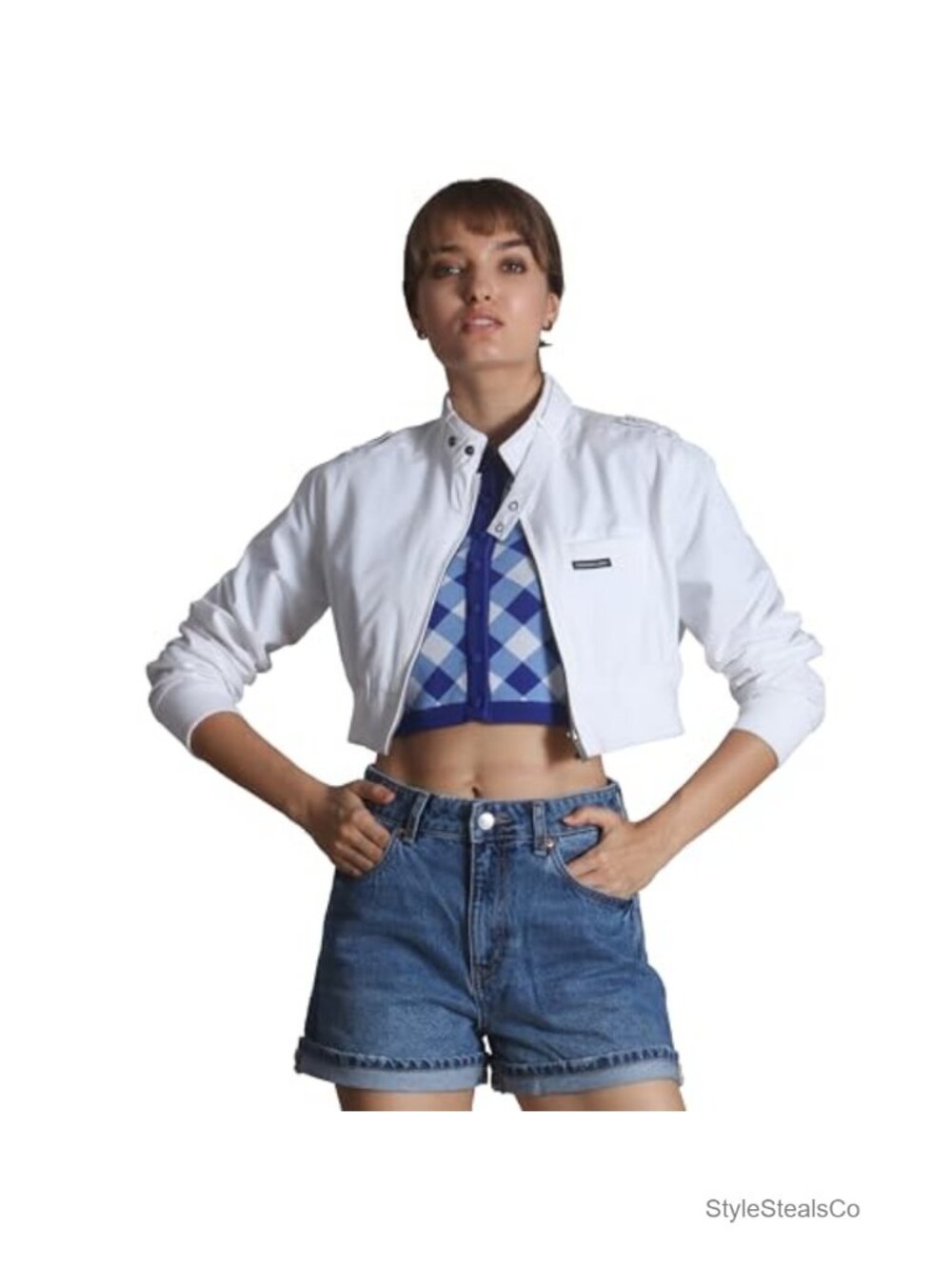 Cropped Racer Jacket Women Zip Front Polycotton Classic